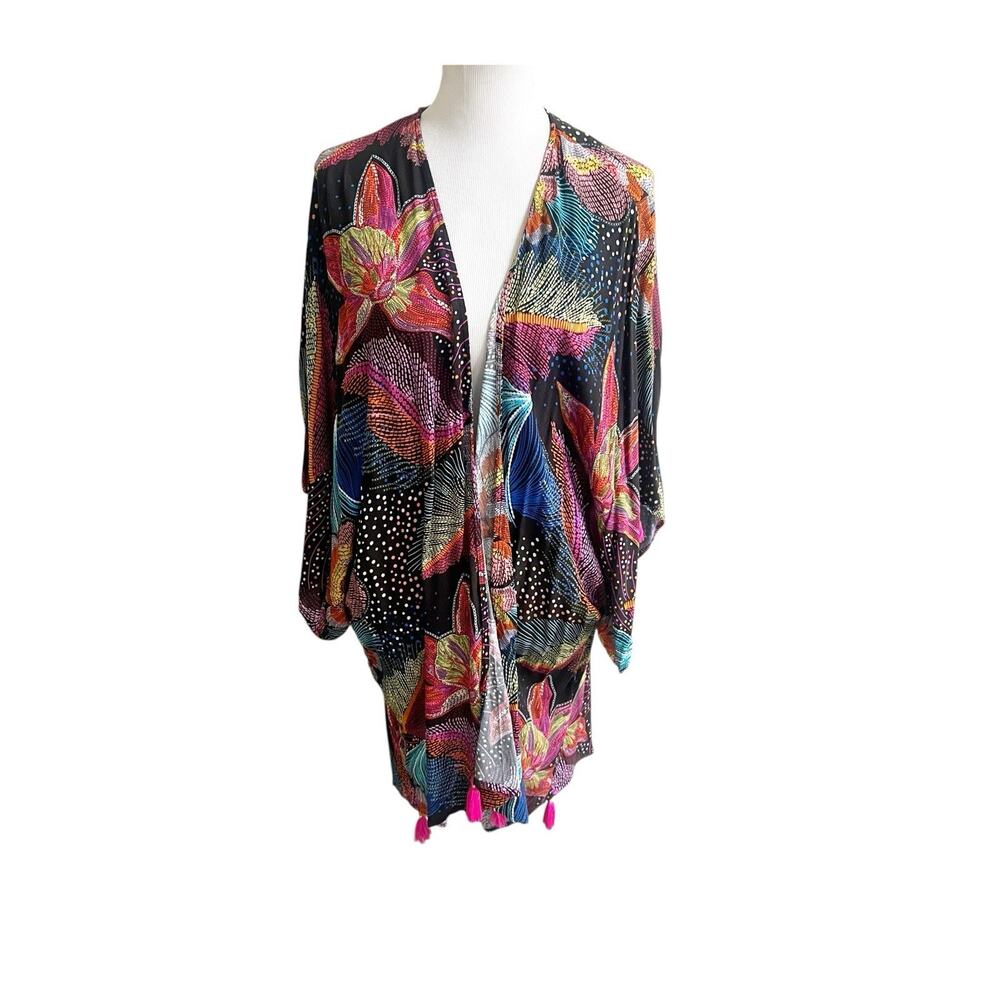 La Blanca Open Front Swim Cover Kimono One Size Tassel Beach Lightweight Resort